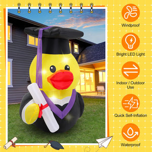 Leyndo 1 Set 5ft Graduation Inflatables Decoration Giant Inflatable Duck with Build-in LEDs Lights Cute Blow up Duck with Cap and Gown Diploma for Congrats Graduation Party Yard Lawn Photo Booth