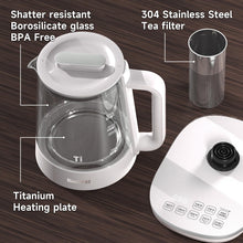 Load image into Gallery viewer, ICOOKPOT Titanium &amp; Stainless Steel Electric Kettle with Tea Infuser and Temperature Control,1.5L Glass Tea Maker,1500W Rapid Boiling,Programmable Control for your Favorite Teas and Coffee-Grey