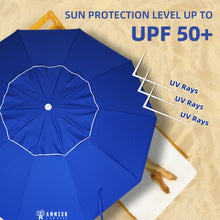 Load image into Gallery viewer, AMMSUN 8 Feet Large Beach Umbrella with Sand Anchor Heavy Duty High Wind Portable Outdoor Umbrellas UPF 50+ Protection Air Vent Tilt Patio Garden Pool Blue
