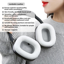 Load image into Gallery viewer, Lambskin Ear Pads for AirPods Max Headphones Sheepskin Leather Earpads Replacement with Memory Foam and Magnet Sweat Proof&amp; Excellent Noise Isolation White