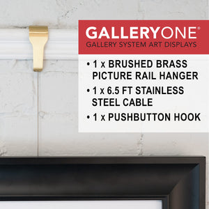 Picture Rail Molding Hook Art Hangers, Gallery Quality, Instantly Adjustable: Choose Brushed Brass or Stainless Steel Hangers with 6.5-Foot Cables (1, Brass)