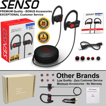 Load image into Gallery viewer, Senso Bluetooth Headphones, Best Wireless Sports Earbuds w/Mic IPX7 Waterproof HD Stereo Sweatproof Earphones for Gym Running Workout Noise Cancelling Earphones Earbuds Noise Cancelling Headsets
