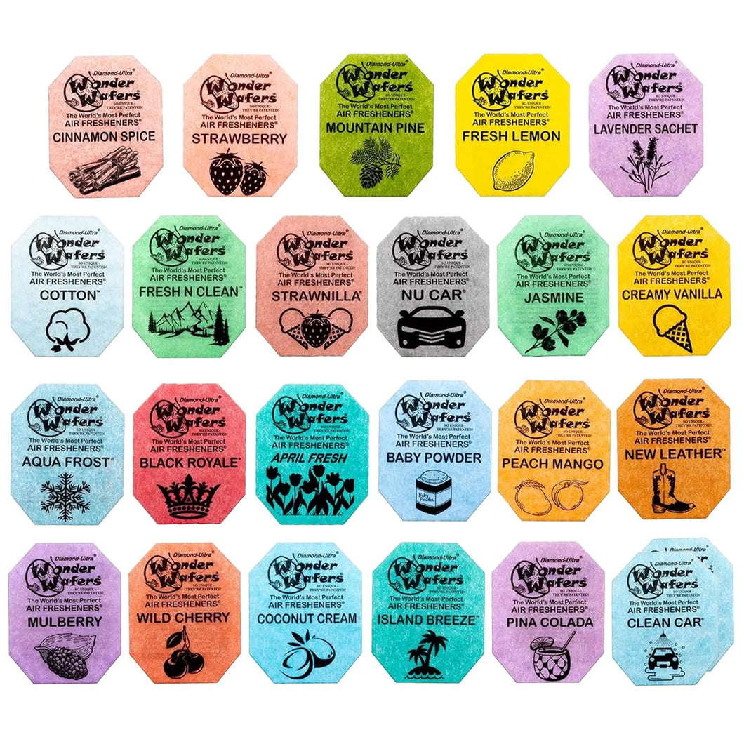 Wonder Wafers Car Air Freshener Wafers Variety Pack of 24 - Individually Wrapped Car Air Fresheners - 23 Scents Car Fresheners (24 Pack 23 Scents)