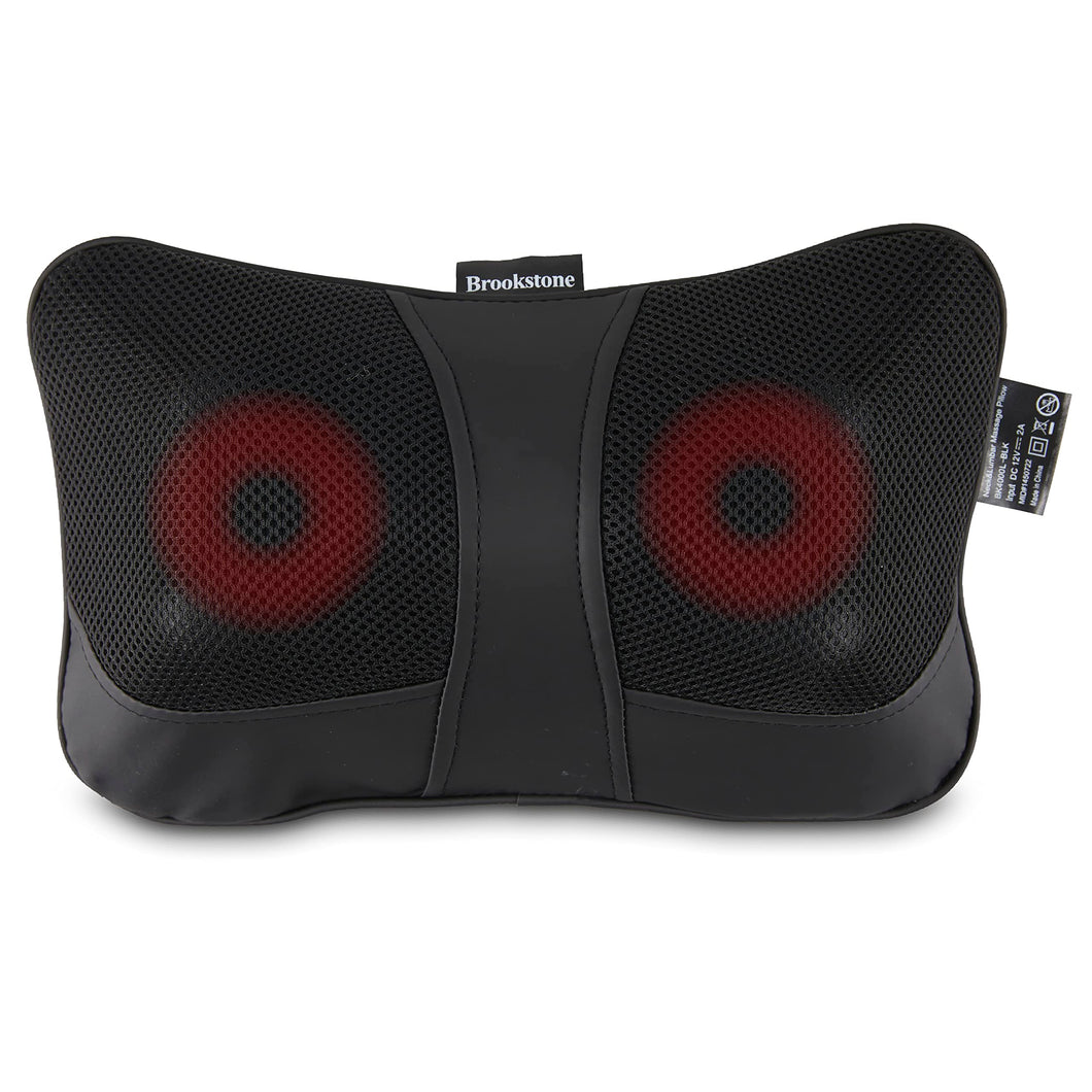 Brookstone Shiatsu Neck and Lumbar Massager, Deep Kneading Massage Pillow with Heat - Neck, Shoulder, Leg, Lumbar Portable Massager, Electric Massage Pillow for Home Office Car