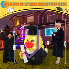 Load image into Gallery viewer, Leyndo 1 Set 5ft Graduation Inflatables Decoration Giant Inflatable Duck with Build-in LEDs Lights Cute Blow up Duck with Cap and Gown Diploma for Congrats Graduation Party Yard Lawn Photo Booth