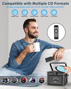 Greadio Boombox CD and Cassette Player Combo, 5000mAh Rechargable CD Player Boombox with Bluetooth Receive/Transmit/FM Radio/USB/TF/AUX/Remote Control, Boom Box Cassette Player for Home Outdoor