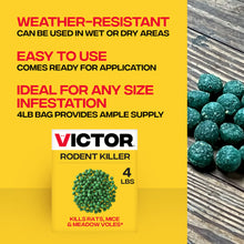 Load image into Gallery viewer, Victor Rat Poisoning for Inside &amp; Outdoor Use - Kills Rats, Mice, Meadow Voles | Mouse Poisoning for Indoor &amp; Outside Areas, Ready-to-Use, Yellow, M925, 4 lbs