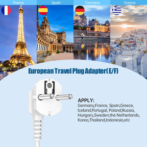 European Travel Plug Adapter with 4FT Extension Cord, (Not for UK) US to European International Plug Adapter Travel Essentials France Germany Greece