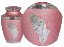 Load image into Gallery viewer, BOLD &amp; DIVINE™ Modern Pearl Pink Cremation Urn |Human Ashes Adult Memorial urn, Burial, Funeral Cremation Urns | 200 Cubic Inches (Praying Hands)