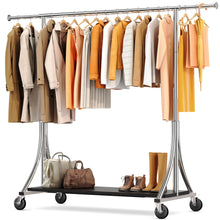 Load image into Gallery viewer, HOKEEPER Clothes Rack with Wood Shelves Height Adjustable Clothing Rack with Lockable Wheels 500LBS Portable Wooden Garment Closet for Bedroom, Living Room, Laundry, Balcony, Silver