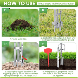 Qualirey 4 Pack Mole Trap Gopher Trap Ground Squirrel Trap Galvanized and Oil Hardened Spear Style Mole Killer Animal Trap Reusable for Lawn Garden Farm (Silver)
