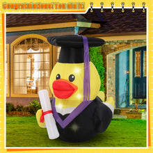 Load image into Gallery viewer, Leyndo 1 Set 5ft Graduation Inflatables Decoration Giant Inflatable Duck with Build-in LEDs Lights Cute Blow up Duck with Cap and Gown Diploma for Congrats Graduation Party Yard Lawn Photo Booth
