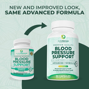 PurePremium Blood Pressure Supplements with Hawthorn Berry, Hibiscus, Garlic & Vitamin B12- Nitric Oxide Supplement for Normal Heart Health, Circulation Health & Blood Pressure Support - 90ct