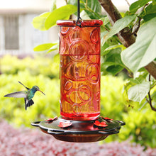 Load image into Gallery viewer, Juegoal 28 oz Glass Hummingbird Feeders for Outdoors, Wild Bird Feeder with 5 Feeding Ports, Metal Handle Hanging for Outdoor Garden Tree Yard, Red