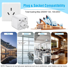 Load image into Gallery viewer, 2 Pack US to Argentina Australia China Travel Plug Adapter, Type I 3 Pin Grounded Wall Plug Wall Outlet Power Adapter for Argentina Australian,New Zealandand More (Type I - White)