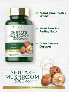Carlyle Shiitake Mushroom Extract | 3000mg | 200 Capsules | Non-GMO, Gluten Free