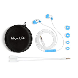 LilGadgets Kids Earbuds Wired for School - Safe & Comfortable, Volume Limited, Wired in Kids Ear Buds with an in-Line Microphone, Travel Case, and Splitter - Blue