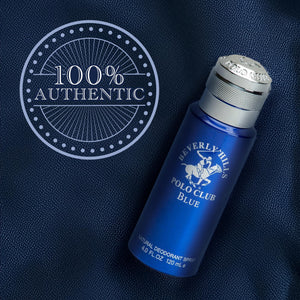 Beverly Hills Polo Club - Natural Whole Body Deodorant for Men Spray - Fresh and Luxury French Cologne Scent - Sophisticated Men's Gift for Odor Protection & Confidence, 4oz (Blue)