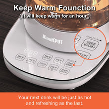 Load image into Gallery viewer, ICOOKPOT Titanium &amp; Stainless Steel Electric Kettle with Tea Infuser and Temperature Control,1.5L Glass Tea Maker,1500W Rapid Boiling,Programmable Control for your Favorite Teas and Coffee-Grey