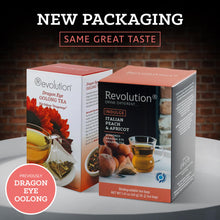 Load image into Gallery viewer, REVOLUTION TEA® Dragon Eye Oolong Tea Bags Organic [THE ORIGINAL] - INDULGE Italian Peach &amp; Apricot Oolong Tea - Premium Dragon Tea Bags - Oolong Black Tea Organic Biodegradable - 20 Bags