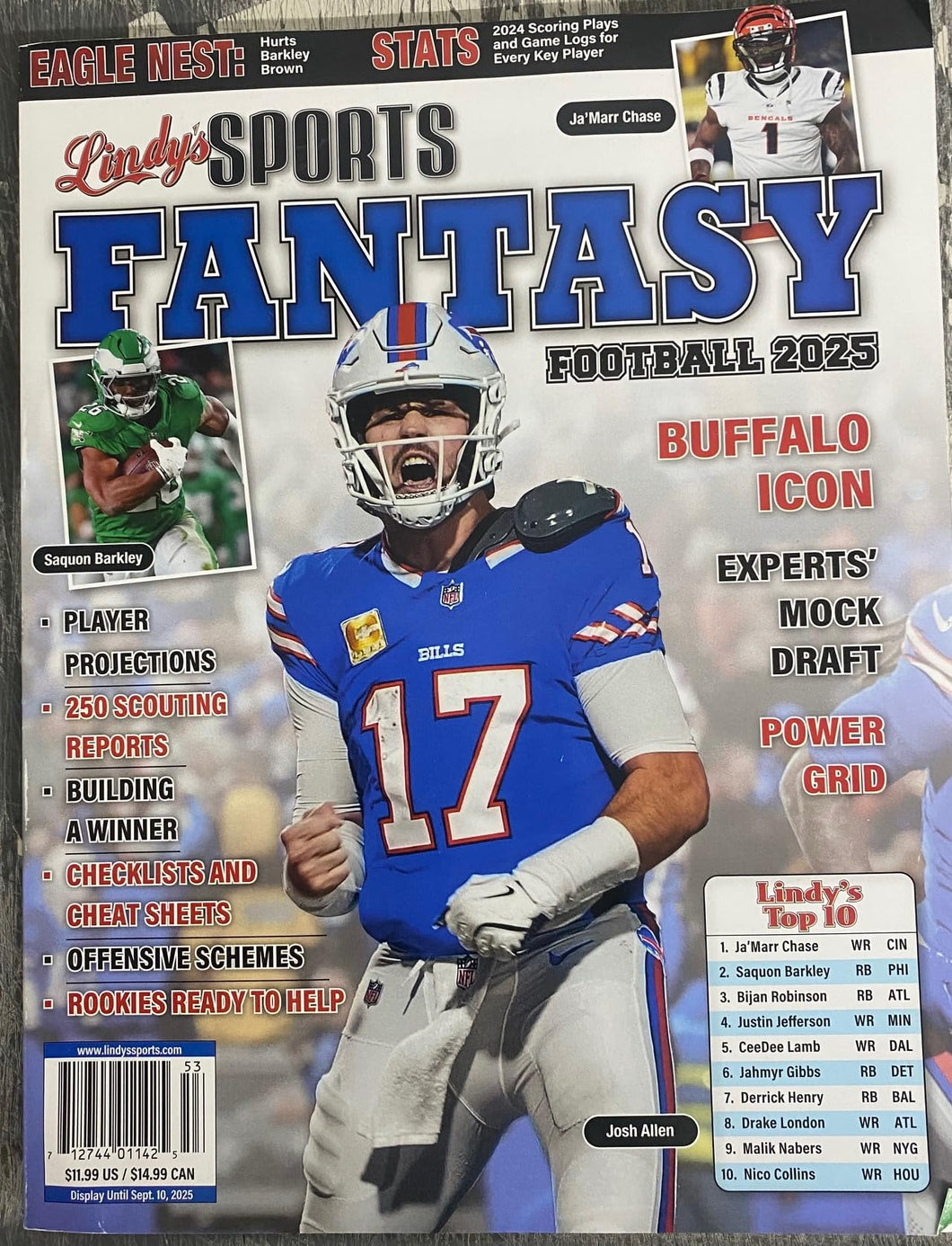 LINDY'S SPORTS MAGAZINE FANTASY FOOTBALL 2025 - BUFFALO ICON - EXPERTS' MOCK DRAFT - POWER GRID