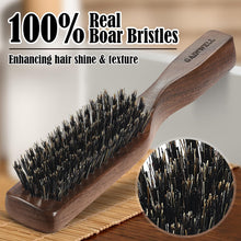 Load image into Gallery viewer, Mens Wild Boar Bristle Hair Brush for Men - Slick Back Hair Brush - Stiff Bristles for Thick Hair, Natural Black Walnut Wooden Handle Hairbrush, Beard Mustache Brush Comb by GAINWELL