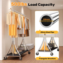 Load image into Gallery viewer, HOKEEPER Clothes Rack with Wood Shelves Height Adjustable Clothing Rack with Lockable Wheels 500LBS Portable Wooden Garment Closet for Bedroom, Living Room, Laundry, Balcony, Silver