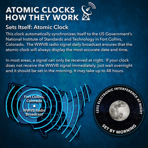 SHARP Atomic Clock with Bright Color Display, Atomic Accuracy, Jumbo 3" Easy to Read Numbers - Indoor/Outdoor Temperature Display with Wireless Outdoor Sensor
