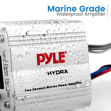 Load image into Gallery viewer, Pyle Hydra Marine Amplifier - Upgraded Elite Series 400 Watt 2 Channel Micro Amplifier - Waterproof, GAIN Level Controls, RCA Stereo Input, 3.5mm Jack &amp; Volume Control (PLMRMP1A)