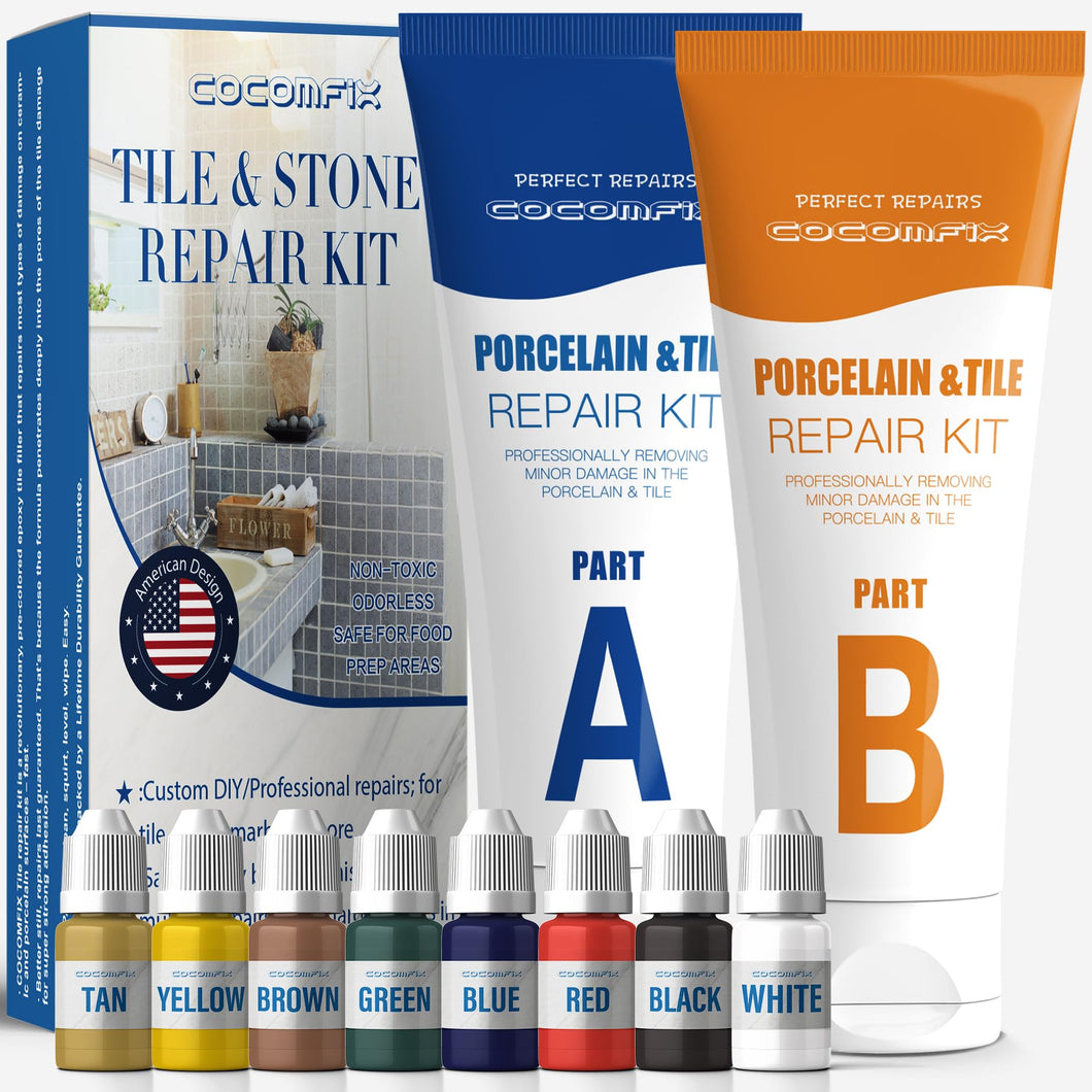 Tile Repair Kit, Ceramic Tile Repair Kit(Color Match), Porcelain Repair Kit with Super Strong Adhesion, Fix Chips, Cracks and Holes on Ceramic Tile, Porcelain, Acrylic, Fiberglass, Enamel