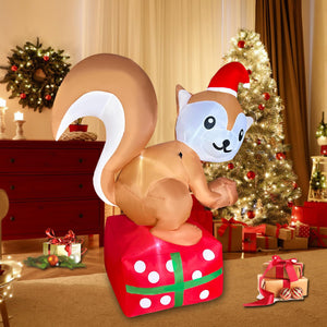 JOYEASE 5 FT Christmas Inflatable Squirrel Standing on Gift Box Decorations LED Lighted Xmas Christmas Blow up Yard Decorations for Party Indoor Outdoor Garden Decor