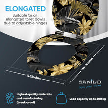 Load image into Gallery viewer, Sanilo Soft Close Toilet Seat ELONGATED, Quiet and Slow Close Lid and Seat, Strong Bumpers and Hinges, Golden Leaves