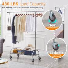 Load image into Gallery viewer, LiaMeE Heavy Duty Clothing Racks for Hanging Clothes, Adjustable Rolling Commercial Garment Rail on Wheels, Free Standing Standard Rod &amp; Shelf for Wardrobe Organization, Chrome Plated