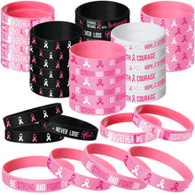 Load image into Gallery viewer, Aoriher 48 Pcs Breast Cancer Awareness Bracelets Pink Ribbon Breast Cancer Silicone Wristbands for Party Favor(Print Style)