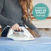 Load image into Gallery viewer, Sunbeam Turbo Steam Iron, 1700 Watt, Nonstick Ceramic Soleplate, Horizontal or Vertical Shot of Steam, Quick Heating, 3-Way Auto-Off, White and Chrome,9.3&quot;L x 3.7&quot;W