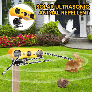 Qualirey Solar Outdoor Motion Sensor Alarm 2 x 129db Loud Noise Maker 13 Sound Detector Strobe Light, 4 Modes Animal Deterrent Dog Barking Alarm Mount on Ground or Fence for Garden Yard(2 Pack)
