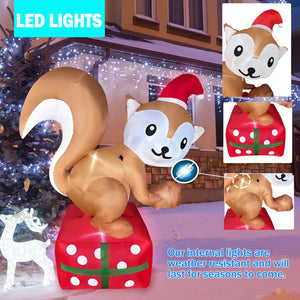 JOYEASE 5 FT Christmas Inflatable Squirrel Standing on Gift Box Decorations LED Lighted Xmas Christmas Blow up Yard Decorations for Party Indoor Outdoor Garden Decor