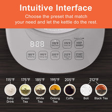 Load image into Gallery viewer, ICOOKPOT Titanium &amp; Stainless Steel Electric Kettle with Tea Infuser and Temperature Control,1.5L Glass Tea Maker,1500W Rapid Boiling,Programmable Control for your Favorite Teas and Coffee-Grey
