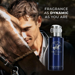 Beverly Hills Polo Club - Natural Whole Body Deodorant for Men Spray - Fresh and Luxury French Cologne Scent - Sophisticated Men's Gift for Odor Protection & Confidence, 4oz (Blue)