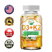 Load image into Gallery viewer, Vitamin D3 5000 IU + K2 200mcg 120 Capsules Extra Strength D3 K2 Supplements