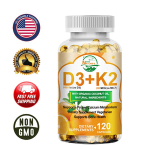 Vitamin D3 5000 IU + K2 200mcg 120 Capsules Extra Strength D3 K2 Supplements
