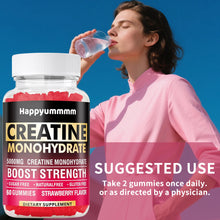 Load image into Gallery viewer, Happyummmm Creatine Monohydrate Gummies for Men &amp; Women-5g of Creatine Monohydrate per Serving - Sugar Free,Vegan, Strawberry Flavor, 180 Count-2pack
