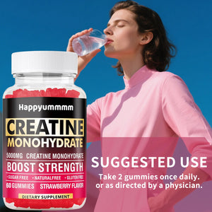 Happyummmm Creatine Monohydrate Gummies for Men & Women-5g of Creatine Monohydrate per Serving - Sugar Free,Vegan, Strawberry Flavor, 180 Count-2pack