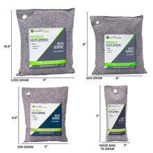 Load image into Gallery viewer, Breathe Green Bamboo Charcoal Bags Odor Absorber (3-Pack) Activated Charcoal Odor Eliminator Bag, Natural Freshener Removes Odors and Moisture, Odor Eliminator for Home, Pets, Car, Closet, RV