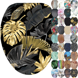 Sanilo Soft Close Toilet Seat ELONGATED, Quiet and Slow Close Lid and Seat, Strong Bumpers and Hinges, Golden Leaves
