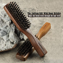 Load image into Gallery viewer, Mens Wild Boar Bristle Hair Brush for Men - Slick Back Hair Brush - Stiff Bristles for Thick Hair, Natural Black Walnut Wooden Handle Hairbrush, Beard Mustache Brush Comb by GAINWELL