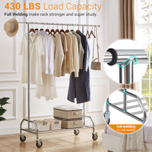 Load image into Gallery viewer, LiaMeE Heavy Duty Clothing Racks for Hanging Clothes, Adjustable Rolling Commercial Garment Rail on Wheels, Free Standing Standard Rod &amp; Shelf for Wardrobe Organization, Chrome Plated