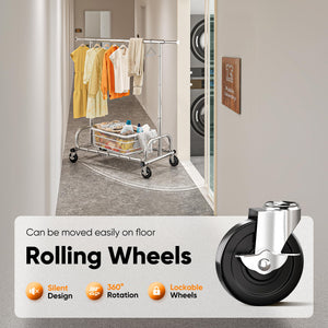 HOKEEPER Clothes Rack Clothing Racks for Hanging Clothes, Portable Clothes Rack with Lockable Wheels, Commercial Heavy Duty Garment Rack for Bedroom, Living Room, Laundry, Balcony