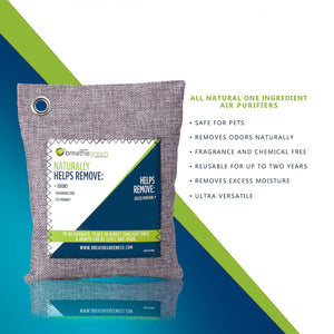 Breathe Green Bamboo Charcoal Bags Odor Absorber (3-Pack) Activated Charcoal Odor Eliminator Bag, Natural Freshener Removes Odors and Moisture, Odor Eliminator for Home, Pets, Car, Closet, RV