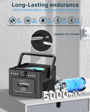 Load image into Gallery viewer, Greadio Boombox CD and Cassette Player Combo, 5000mAh Rechargable CD Player Boombox with Bluetooth Receive/Transmit/FM Radio/USB/TF/AUX/Remote Control, Boom Box Cassette Player for Home Outdoor